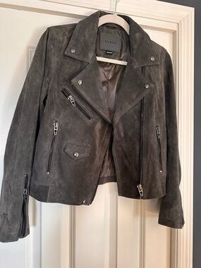 Womens Suede Biker Jacket in Charcoal Gray